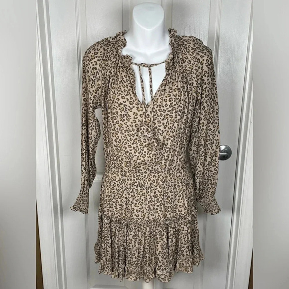 Skylar & Madison Brown Animal‎ Print Leopard Small Mini Ruffled Dress - Picture 3 of 6